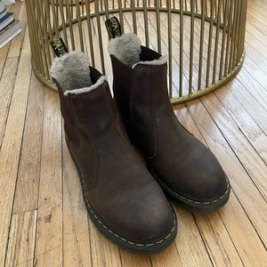 Fur lined brown leather doc martens